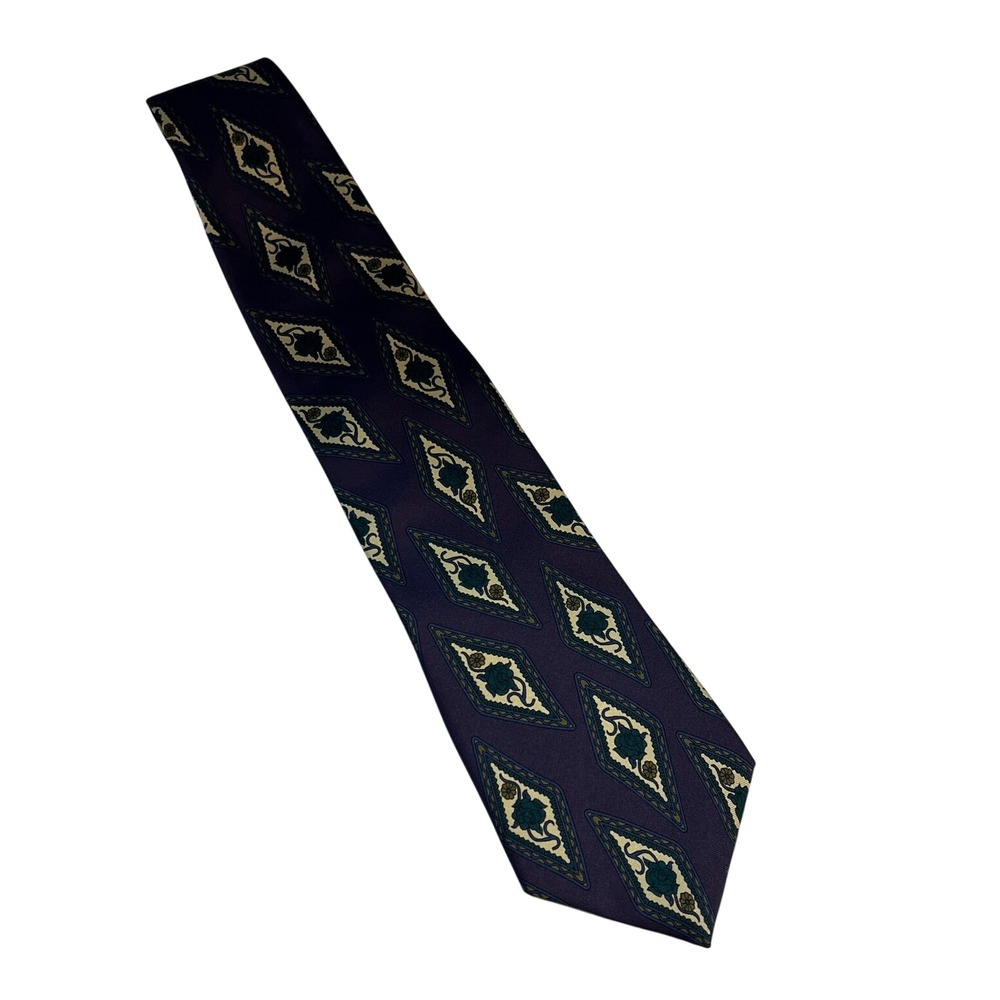 Oscar de la Renta Necktie Mens OS Purple Floral Diamond Geometric Silk Tie A73